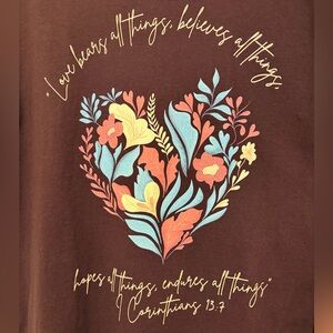 Love Bible verse Christian Graphic Tee with Floral Heart